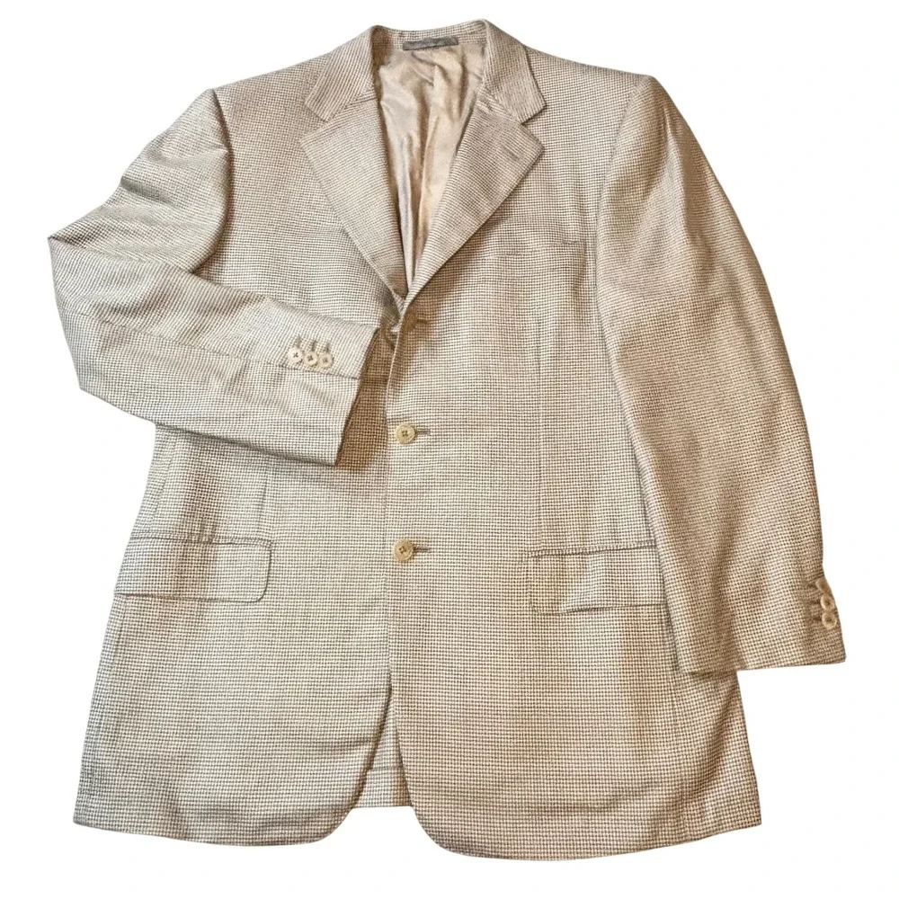 Ermenegildo Zegna 15 Milmil Blazer men's 44 Tan Blue Houndstooth Sport Coat wool